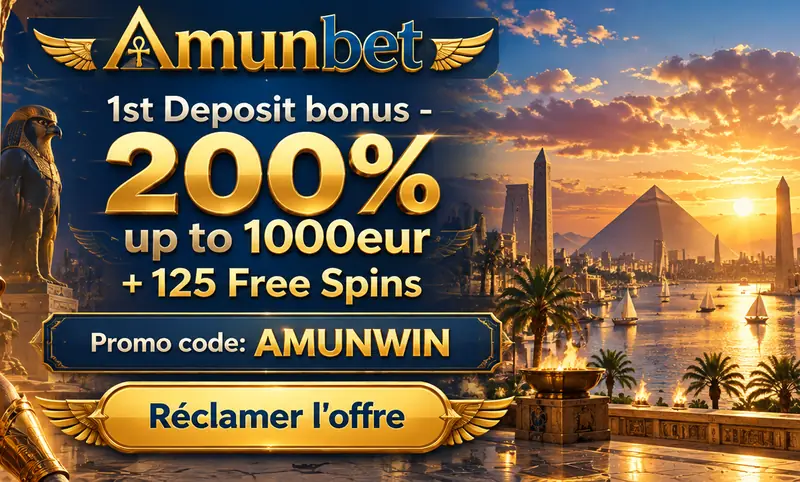 Visuel du bonus de 1er dépôt Amunbet avec le code AMUNWIN